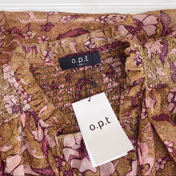 O.P.T. One Pretty Thing x Anthropologie Floral Smocked Balloon Sleeves Top NWT - Picture 8 of 8